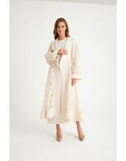 dantel abaya takım krem 2