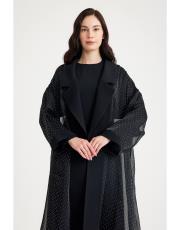 taş detaylı transparan abaya takım   siyah