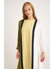 renkli ipek abaya yeşil-bej