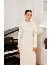 dantel omuzu volanlı elbise ekru 2