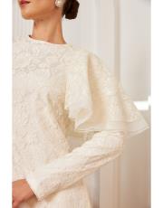 dantel omuzu volanlı elbise ekru 3