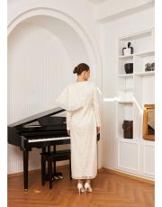 dantel omuzu volanlı elbise ekru 5