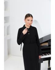 volan detaylı krep elbise siyah 2