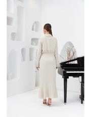 volan detaylı krep elbise bej 5