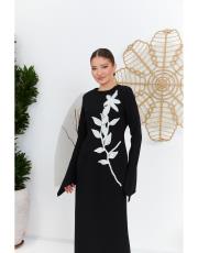 zarif çiçekli elbise siyah