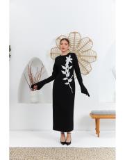 zarif çiçekli elbise siyah 3