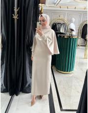 kolu taşlı abiye bej