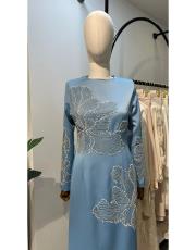 abraham çiçekli abiye mavi