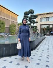 cep detayı taşlı piliseli elbise lacivert 2