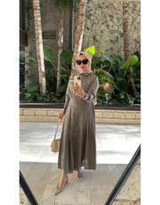 cep detayı taşlı piliseli elbise vizon 2