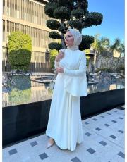 toka detaylı elbise ekru 2