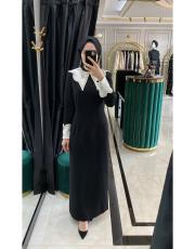 yakası taşlı elbise siyah