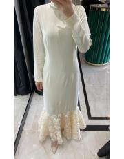 etek ucu güllü elbise ekru 2