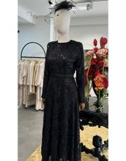 boncuklu kloş abiye siyah 2