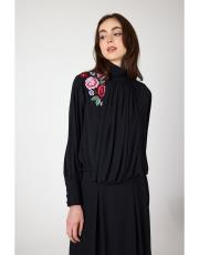 paris çiçekli bluz siyah