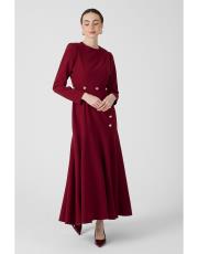 gold düğmeli volanlı elbise bordo 2