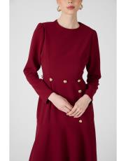 gold düğmeli volanlı elbise bordo 4