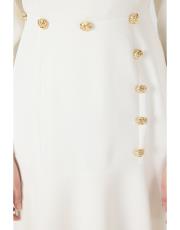 gold düğmeli volanlı elbise ekru 5