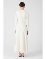 gold düğmeli volanlı elbise ekru 6