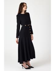 gold düğmeli volanlı elbise siyah 2