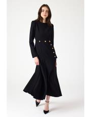 gold düğmeli volanlı elbise siyah 3