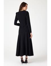 gold düğmeli volanlı elbise siyah 5