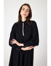 yakası taşlı elbise siyah