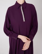 yakası taşlı elbise koyu mor 5