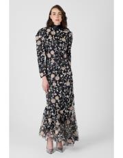 taş çiçekli asimetrik elbise siyah 2