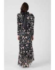 taş çiçekli asimetrik elbise siyah 5