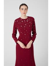 taşlı krep abiye  bordo
