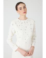 taşlı krep abiye  ekru