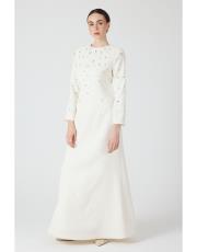 taşlı krep abiye  ekru 2