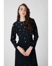 taşlı krep abiye  siyah