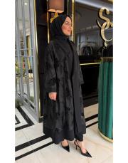 yaprak abaya takım siyah