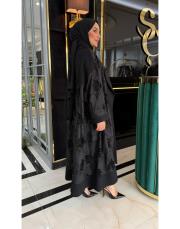 yaprak abaya takım siyah 2