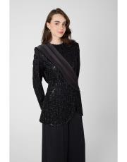 taşlı ceket takım siyah