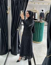 zarif dantelli elbise siyah