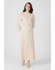 zarif dantelli elbise bej 2