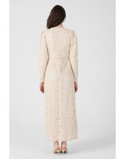 zarif dantelli elbise bej 4