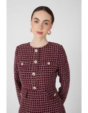 kareli tüvit elbise bordo