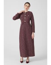 kareli tüvit elbise bordo 4