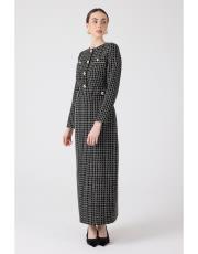 kareli tüvit elbise siyah 4