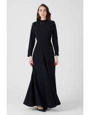 omuzu işlemeli krep elbise siyah 3