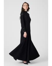 omuzu işlemeli krep elbise siyah 4