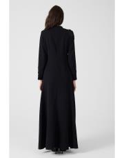 omuzu işlemeli krep elbise siyah 5