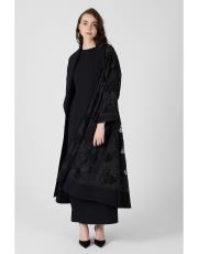 çiçek abaya takım siyah 2