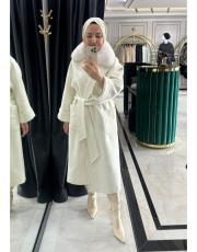 kürklü kaşe kaban ekru