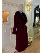 kürklü kaşe kaban koyu bordo