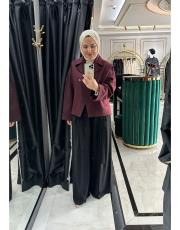 kısa kürklü kaban bordo